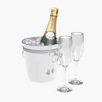 Champagne Bucket With Ice And Glasses