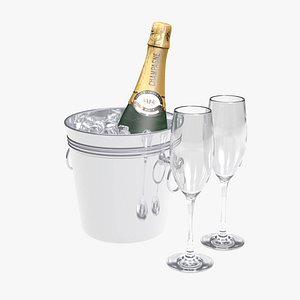 Champagne Bucket With Ice And Glasses