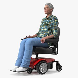 3D Elderly Man with Jazzy Select Wheelchair