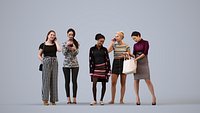 Basics0818 - A set containing 5 models of female adults standing in casual attire in public settings