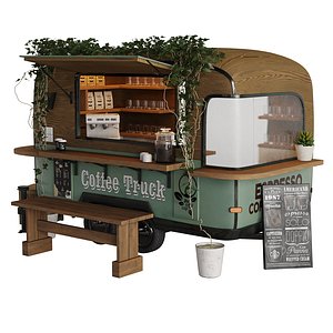 Vintage Coffee Trailer Kiosk 3D model