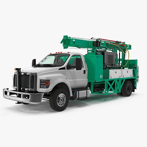 Truck-based Mobile Drill Rig Green Rigged for Maya 3D