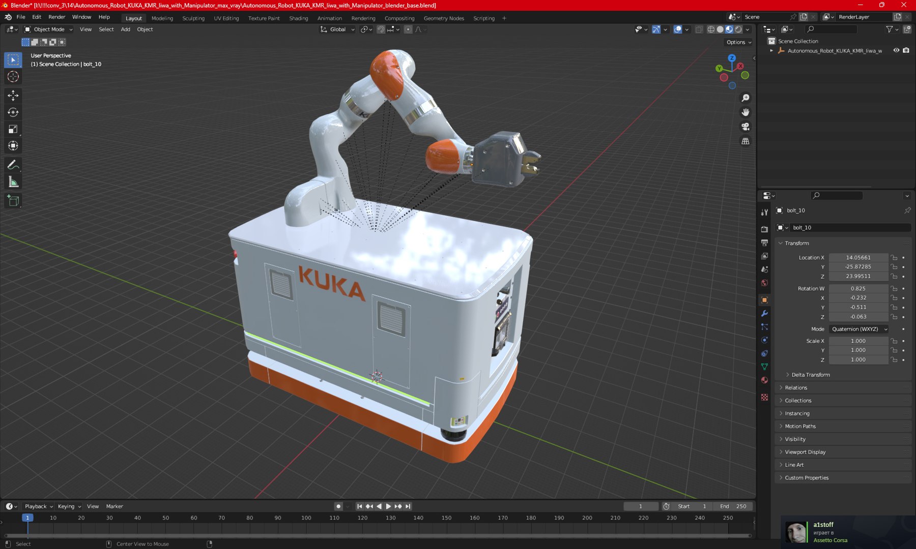 3D Autonomous Robot KUKA KMR Iiwa with Manipulator model https://p.turbosquid.com/ts-thumb/0t/mfPJdW/3i/autonomousrobotkukakmriiwawithmanipulator3dsmodel026/jpg/1727843648/1920x1080/fit_q87/3bf63ac5dc8ac8365cd1ad29aceda6ac35a3073c/autonomousrobotkukakmriiwawithmanipulator3dsmodel026.jpg