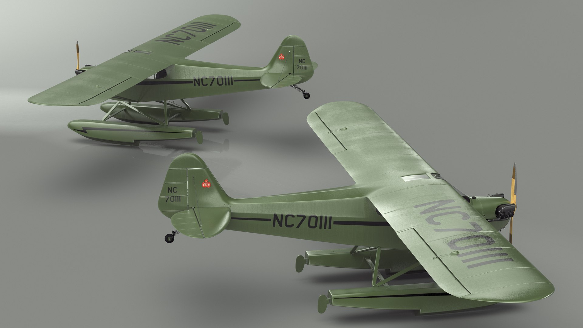 Seaplane Aircraft Piper J-3 With Floats 3D Model - TurboSquid 2217884