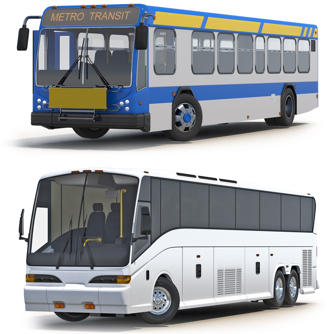 Rigged Buses Collection 3D model preview