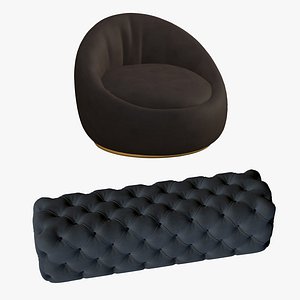 Chesterfield Velvet Bench With Brown Sofa