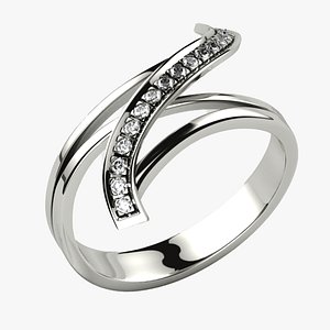 3D Diamonds Line Fashion Gold Ring
