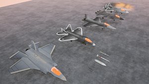 Jet Fighter Pack -Game Ready-Rigged-Animated- 3D
