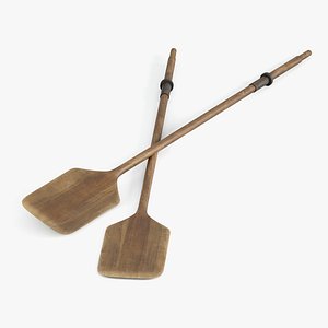 3D model Wooden Oars with Leather Collar - Vintage Old Damaged