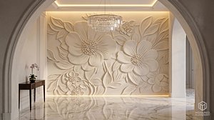 Modern Blooming Floral Peony Relief Wall Mural STL CNC 98