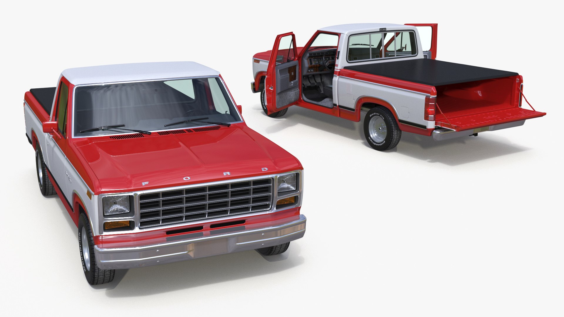 Ford F Series Ranger 1980 Pickup Truck Red Rigged 3D model preview