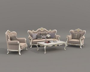 3D Classic European style Sofa and Armchair set 5