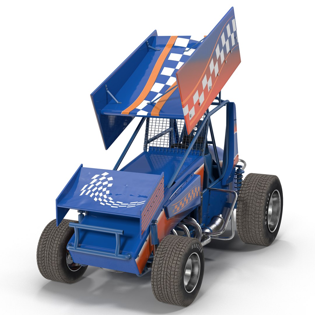 Winged Sprint Car Blue 3D Model 3D model preview