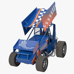 Winged Sprint Car Blue 3D Model