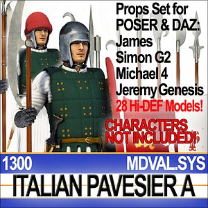 Props Set Poser Daz for Italian Pavesier Soldier 1300