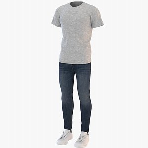 men t-shirt jeans sneakers 3D model