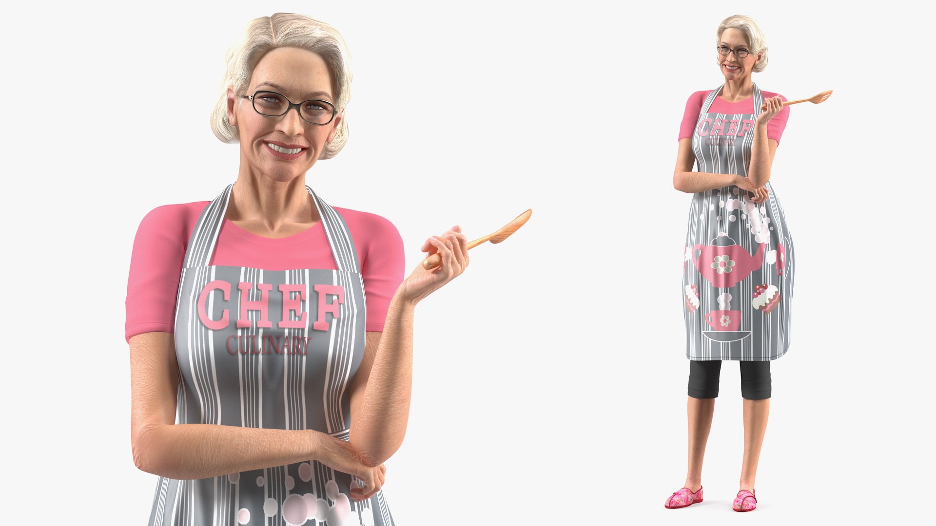 Elderly Woman Wearing Kitchen Apron Rigged 3D model preview