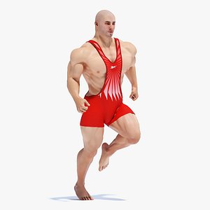 Athletic Strong Male in Reebok Red Leotard Rigged for Cinema 4D