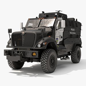 3D model Armored Police Rescue Vehicle Black Rigged for Maya