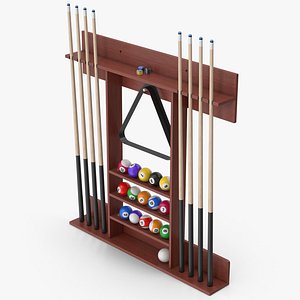 3D Dark Wood Billiard Cue Rack model