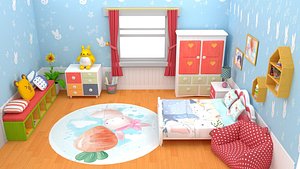 Cartoon Bedroom Gril 3D Model Low-poly 3D model 3D