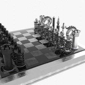 Chess stylized set pieces and board low-poly 3D model