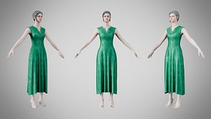 Dress 44 Emerald Velvet Green With Design 3D