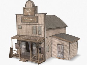 Western Funeral Home, Low Poly, Textured