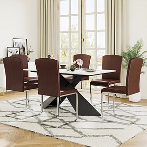 Brown Leather Cantilever Dining Chairs Set of 2