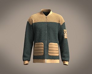 Mens puffer jacket with cut and sew sherpa fleece