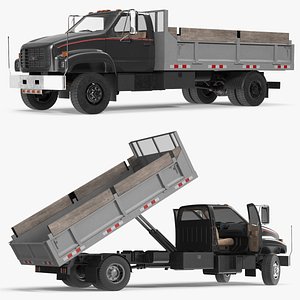 Chevrolet Kodiak C6500 Open-Bed Transport Truck Black-Gray Rigged 3D model