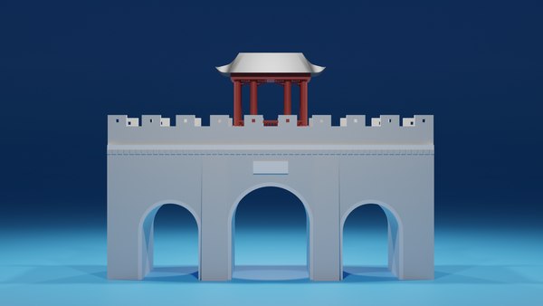 3D model Chinese Stone Bridge Gate and Pavilion