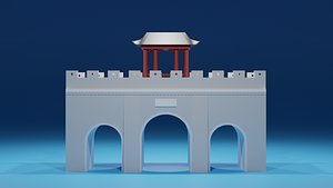 Chinese Stone Bridge Gate and Pavilion