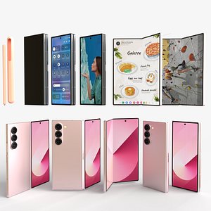 3D model Samsung Galaxy Z Fold 6 Pink with pencil
