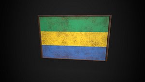 3D Old Picture Frame With Gabon  Flag - Game Ready PBR Low-poly 3D Model