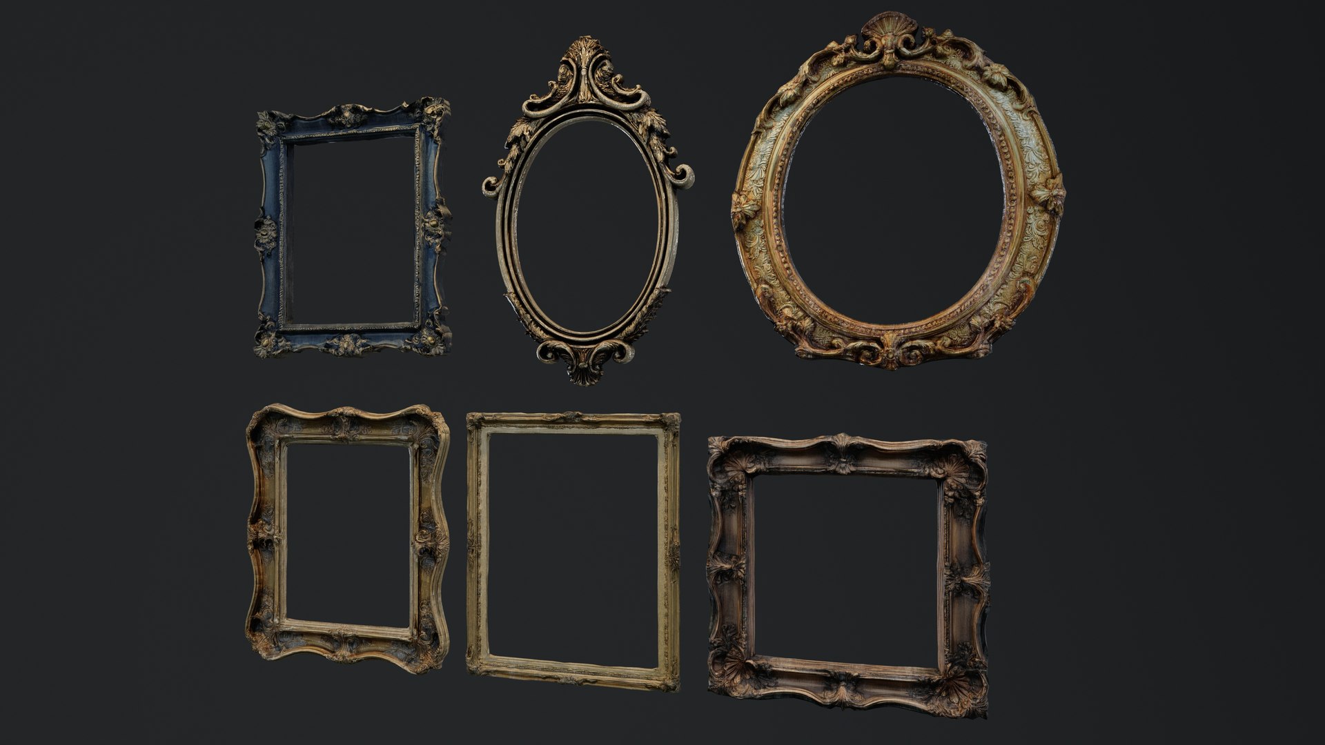 3D 6 Victorian Antique Picture Frames https://p.turbosquid.com/ts-thumb/0y/igxLZm/Qd/framecollection_camera1/jpg/1791809065/1920x1080/fit_q87/530b257ede417dd267d610a0e9c6d2ff04d6c8dc/framecollection_camera1.jpg