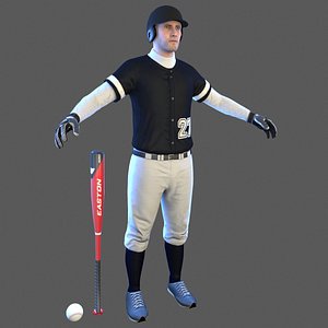 3D baseball player bat ball model