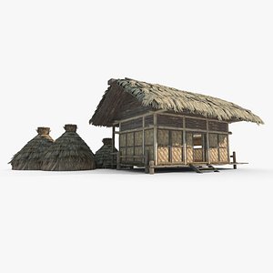 3D Ancient Asian architecture thatched dwellings model