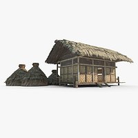 Ancient Asian architecture thatched dwellings