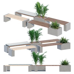 3D Teak concrete bench