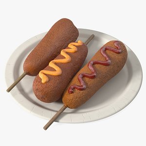 3D Corn Dogs on Plastic Plate model