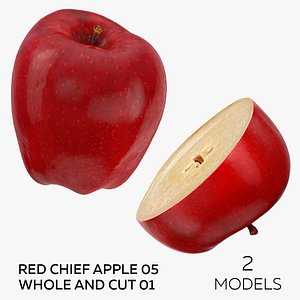 Red Chief Apple 05 Whole and Cut 01 - 2 models 3D model