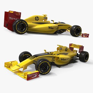 3D Yellow Formula One Car with Black Aero Trim Rigged for Cinema 4D