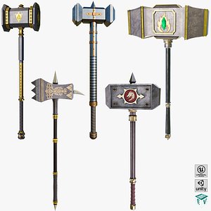 3D 5 Battle Hammers All PBR Unity UE Textures