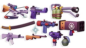 Hypercasual Weapon Props Pack Low-poly 3D model