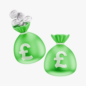 3D Coin Pound Money Bag Coins Icon