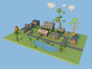 modeled toon town cartoon trees 3D model