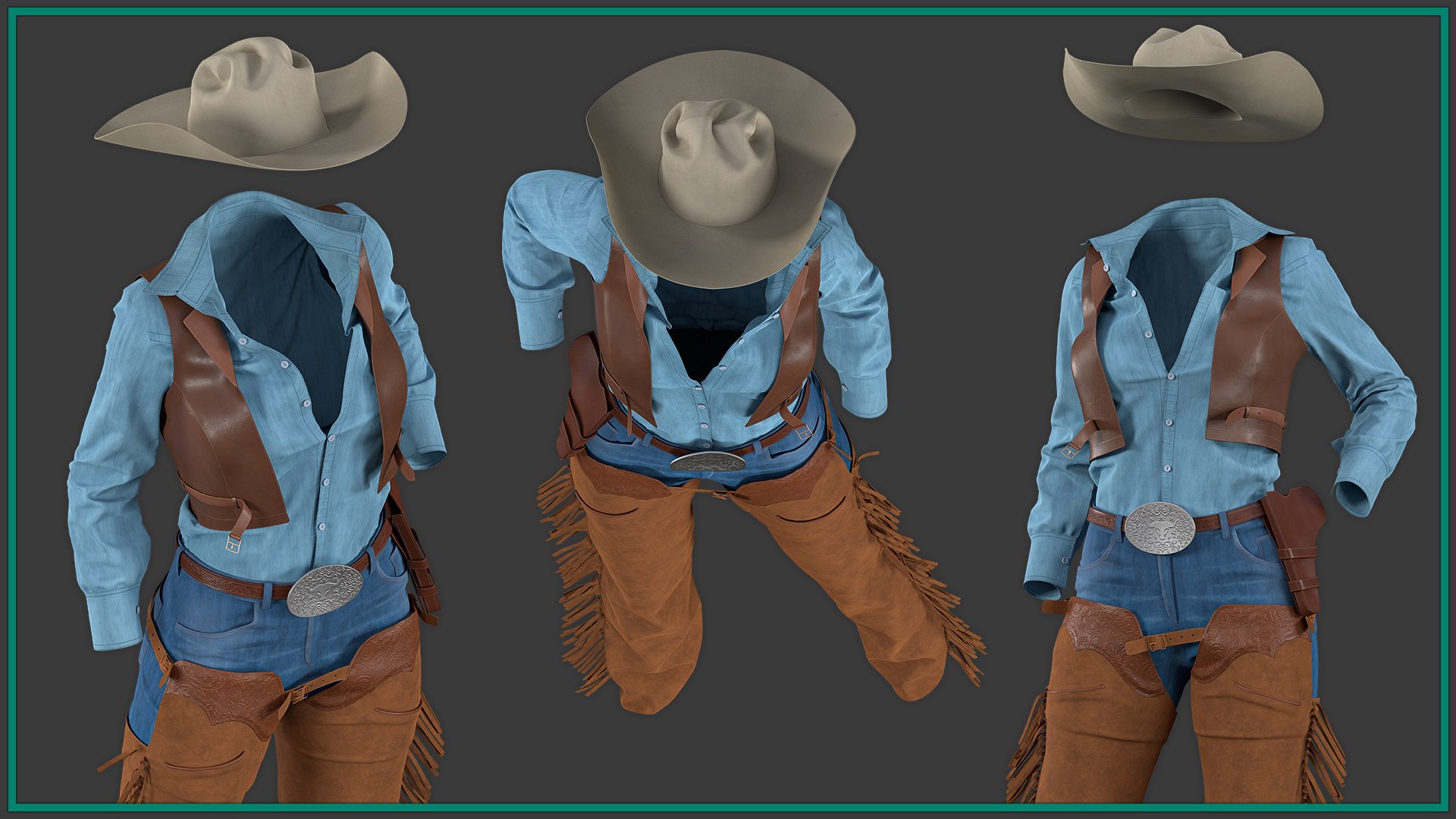 female cowboy outfit with texture 3D https://p.turbosquid.com/ts-thumb/12/8CiSjf/sL/4/jpg/1731591495/1920x1080/fit_q87/2c14429752d901975e5ab7919761739d044c7aa1/4.jpg