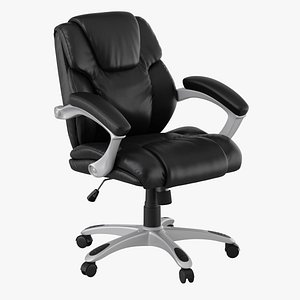 Heather Mid-Back Black Leather Soft Layered Upholstered Executive Swivel Ergonomic Office Chair
