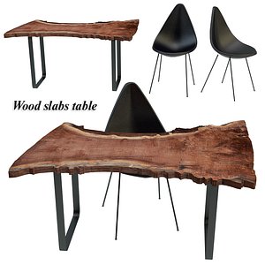 3D wood slab table set
